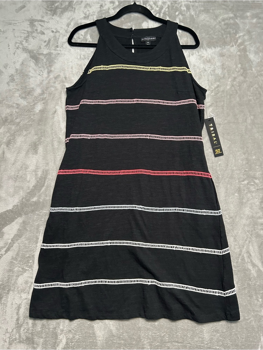 Tribal Femme Knee Length Dress Women’s Medium Pockets Stripe Black
